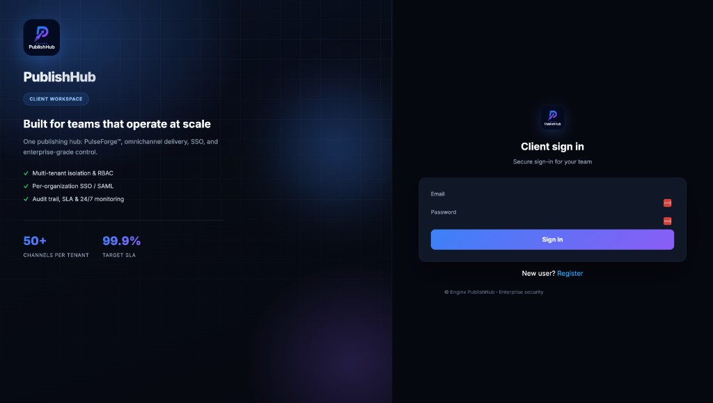 Client workspace: корпоративный вход и multi-tenant изоляция